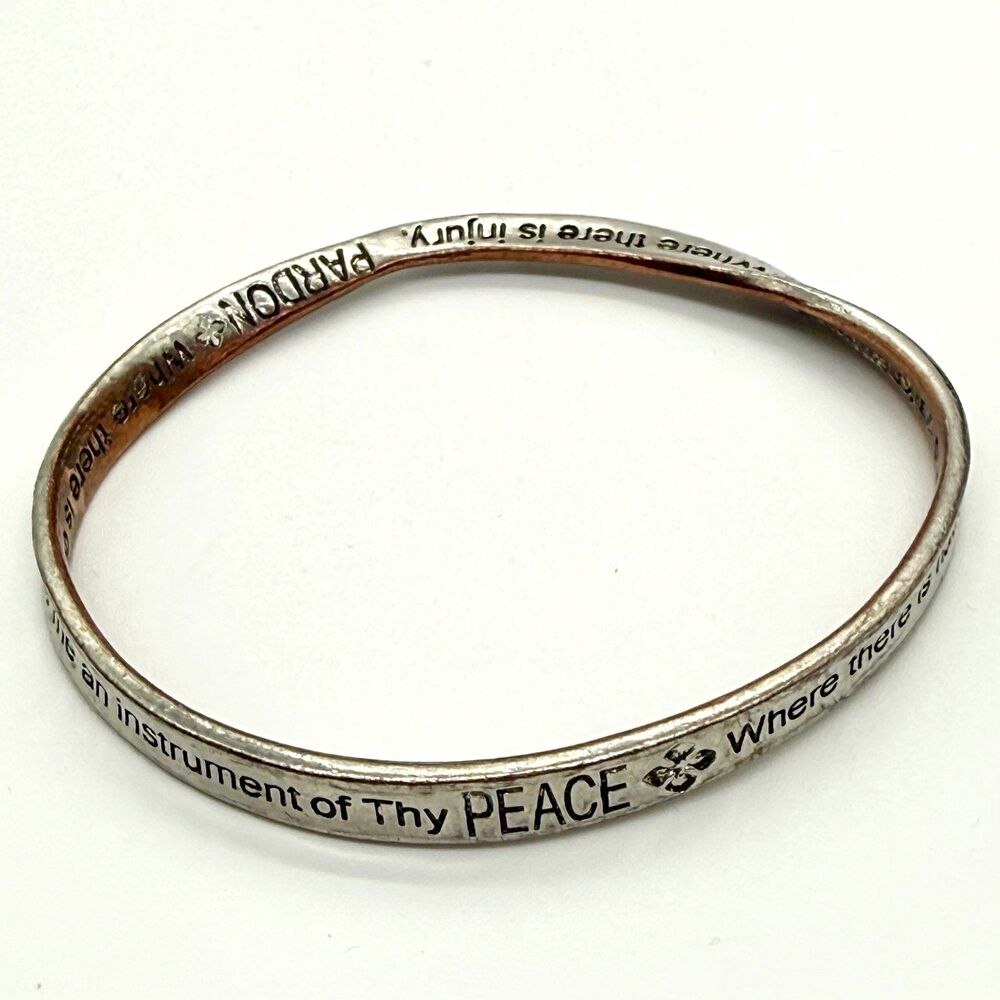 St Francis of Assisi Prayer Mobius Loop Bracelet Silver Plated Two Tone Look VTG
